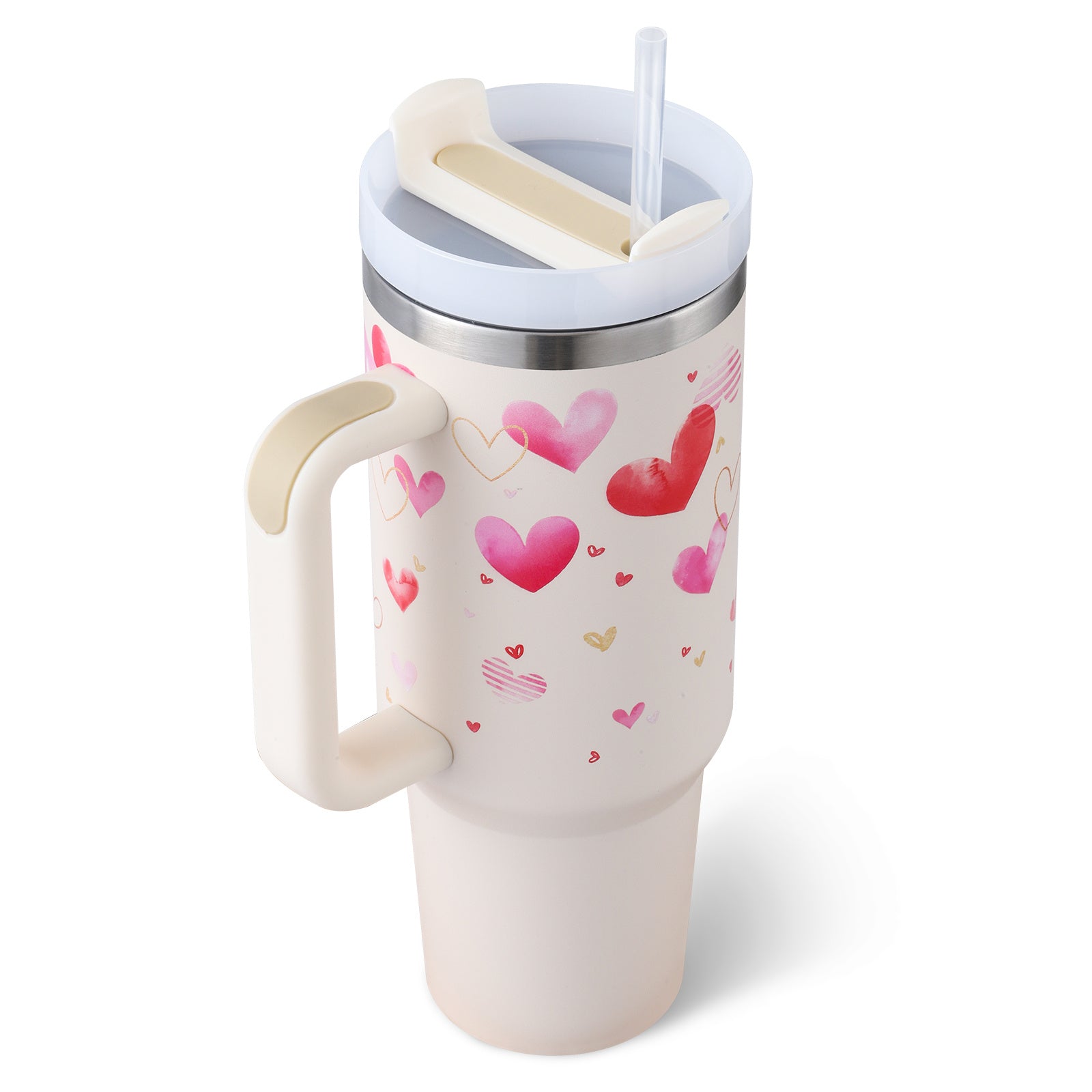 The trending miscellaneous 40 Oz Tumbler With Handle Straw Insulated, Stainless Steel Spill Proof Vacuum Coffee Cup Tumbler With Lid Tapered Mug Gifts For Valentine Lover Suitable For Car Gym Office Travel