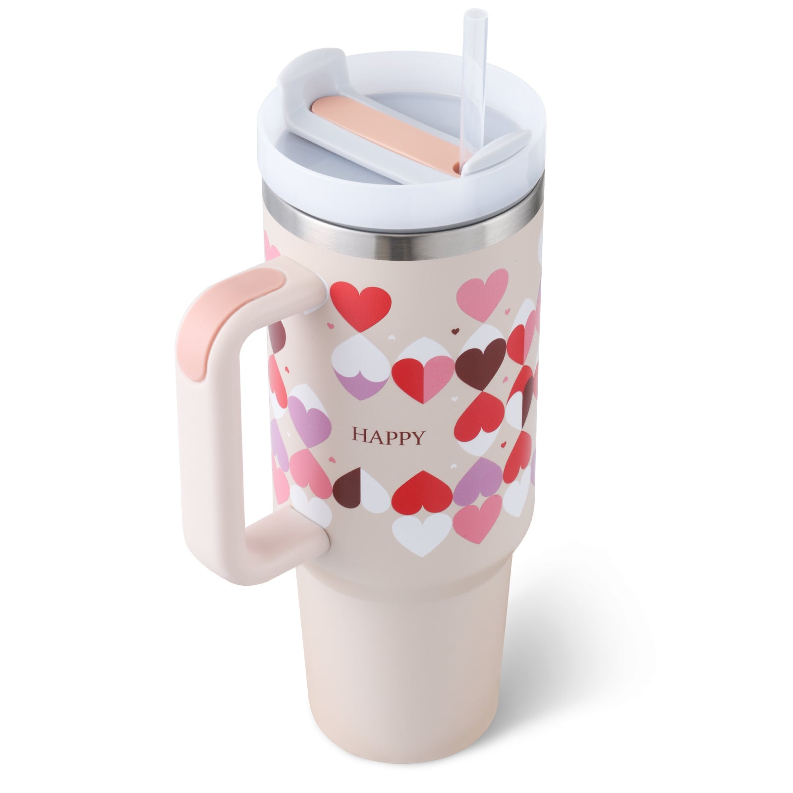 The trending miscellaneous 40 Oz Tumbler With Handle Straw Insulated, Stainless Steel Spill Proof Vacuum Coffee Cup Tumbler With Lid Tapered Mug Gifts For Valentine Lover Suitable For Car Gym Office Travel