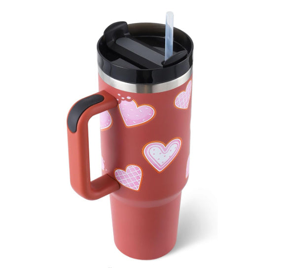 The trending miscellaneous 40 Oz Tumbler With Handle Straw Insulated, Stainless Steel Spill Proof Vacuum Coffee Cup Tumbler With Lid Tapered Mug Gifts For Valentine Lover Suitable For Car Gym Office Travel