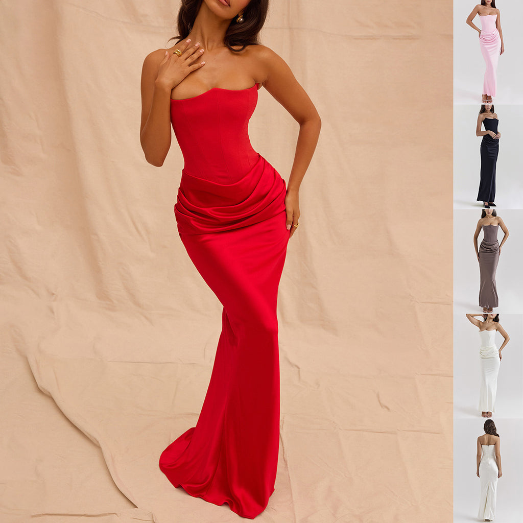 The trending miscellaneous Slim Tube Top Long Dress Sexy Fashion Bandeau Backless Party Evening Dresses For Women Clothing